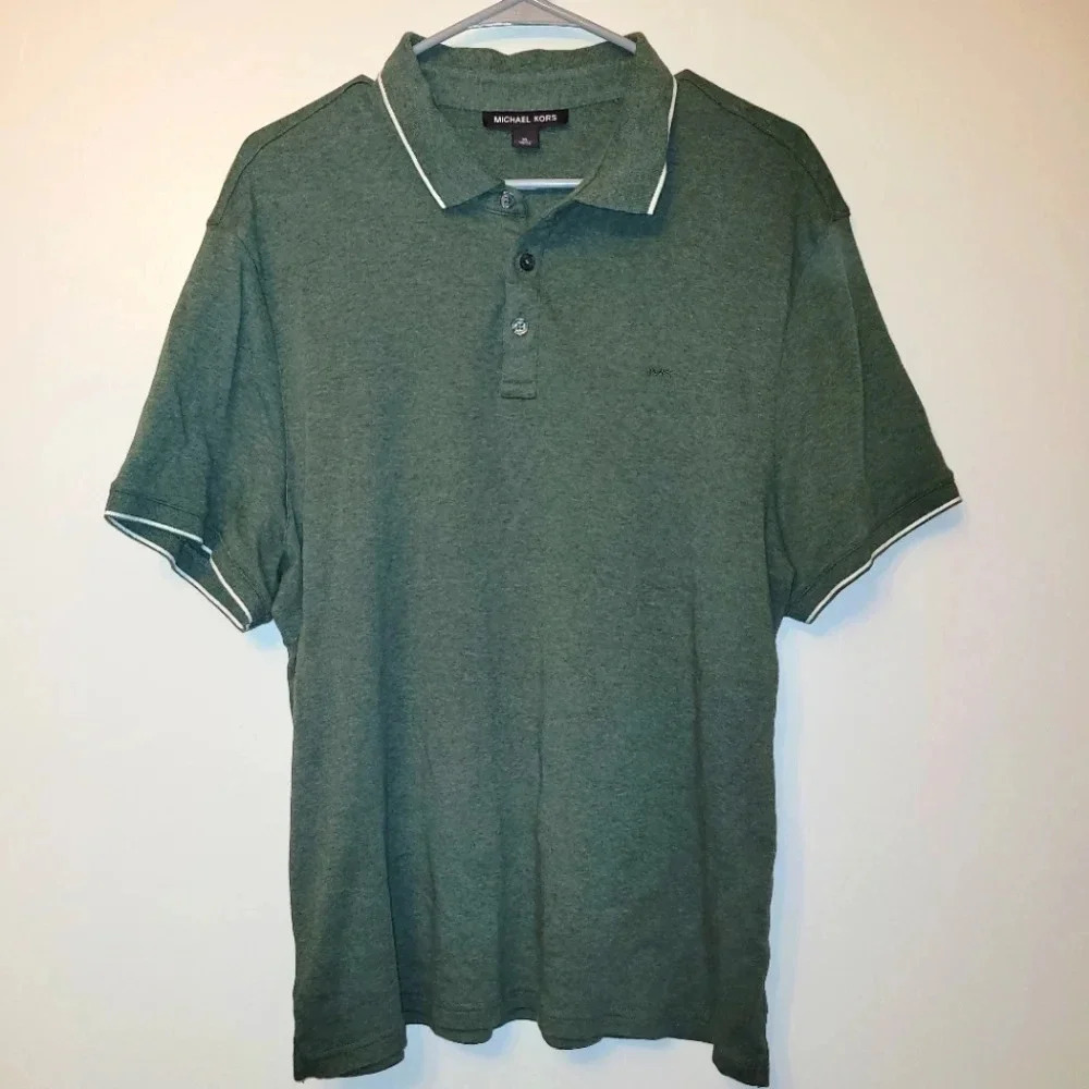 Michael Kors Golf Polo Men's XL Green heather collar button-up stretchy LOT E3